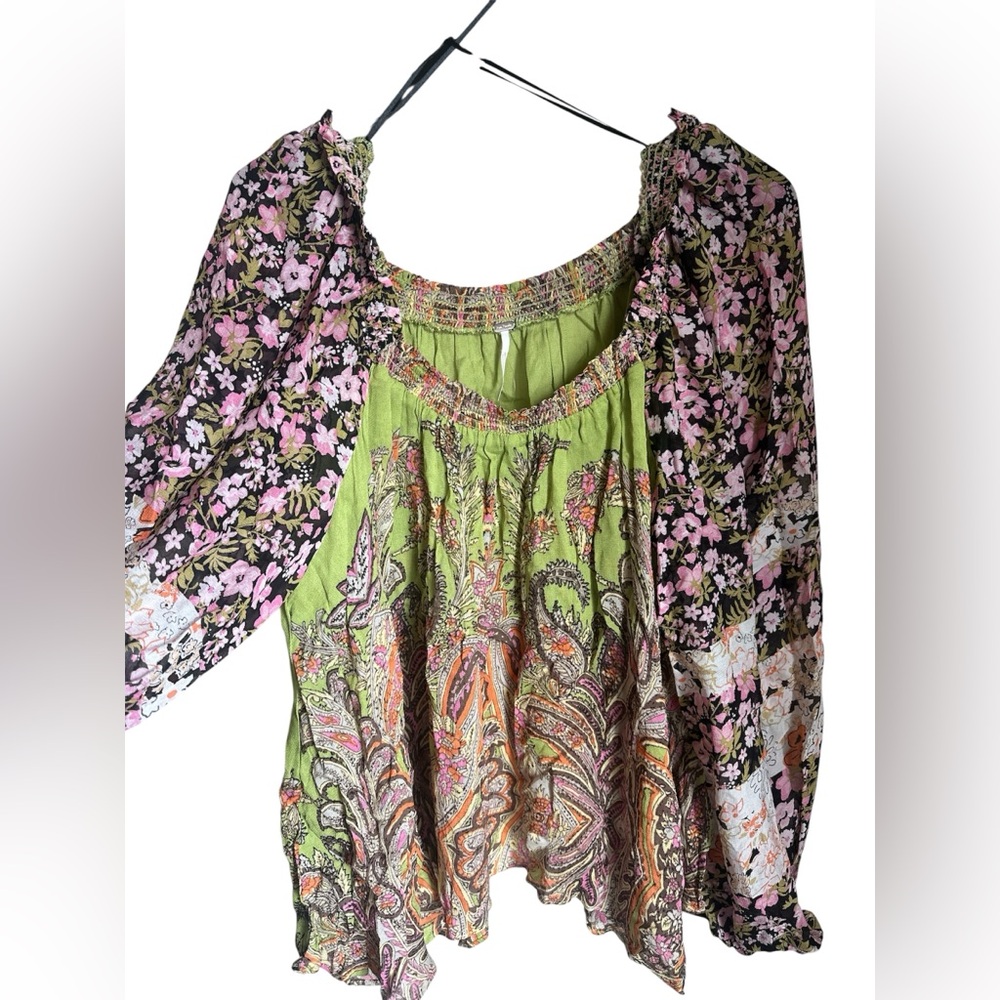 Free People Floral Green Women's Top L